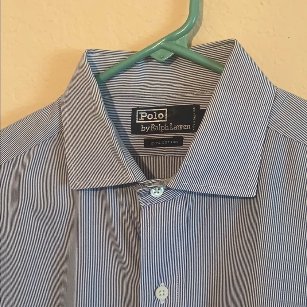 Blue and white polo dress shirt
